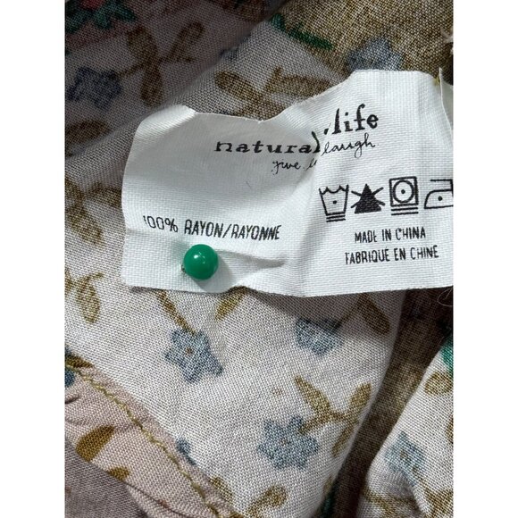 Natural Life Womens Mini Shirt Dress Tunic Button Up Patchwork Green Tan Size S - Picture 7 of 7